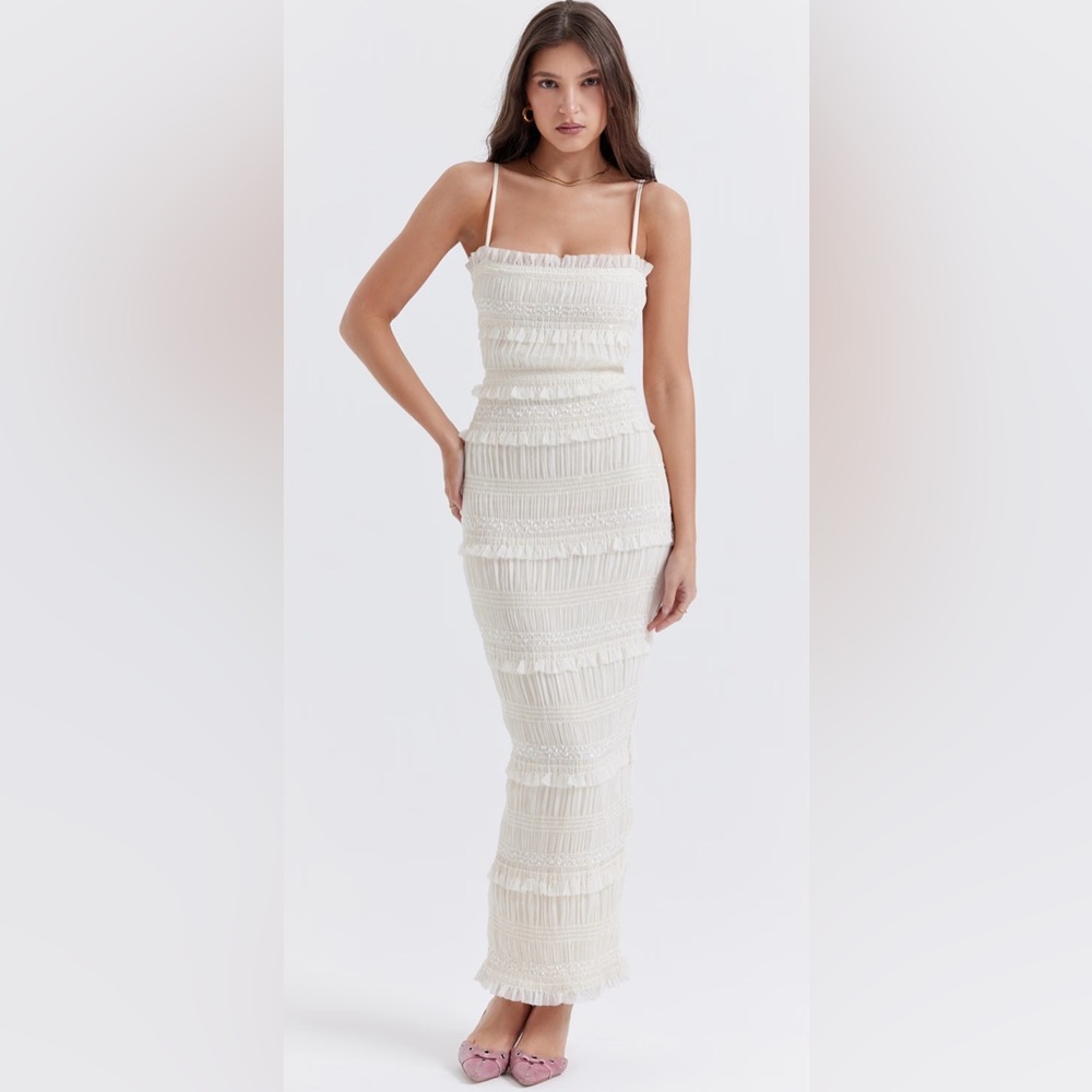 House Of CB Solana Ivory Pleat Dress
